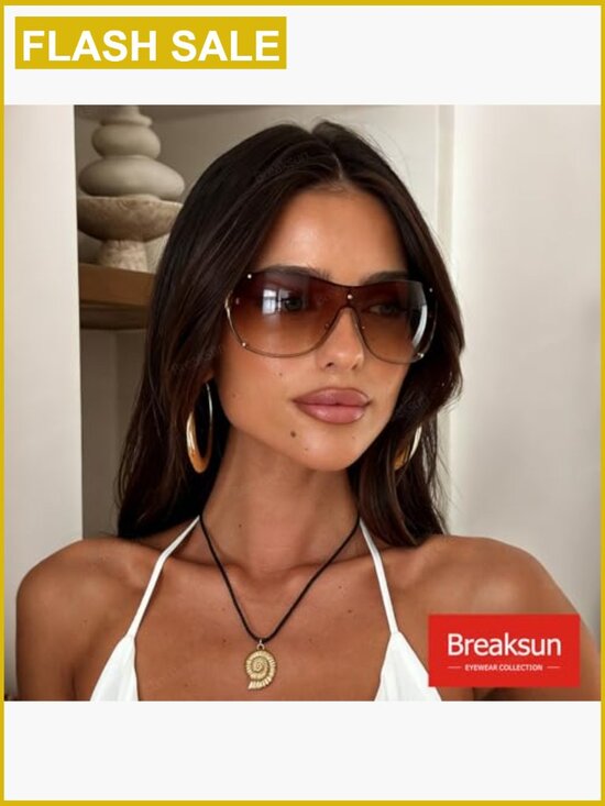 Oversized Y2K Wrap Around Shield Sunglasses Trendy Rimless Shades